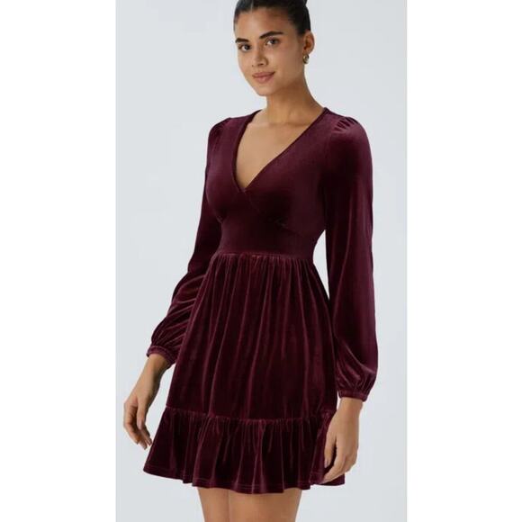 Halara Velvet Mini Chill Dress Long Sleeve Ruffled M Dusky Purple Whimsygoth - Picture 2 of 11